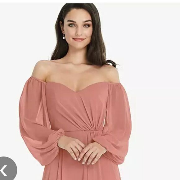 Dessy Collection Convertible Neck Long Sleeve Chiffon Gown Dessert Rose … - Picture 7 of 11